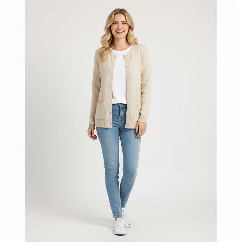 Aqua Cream Oatmeal Women's Cashmere Cardigan XS - Picture 9 of 10